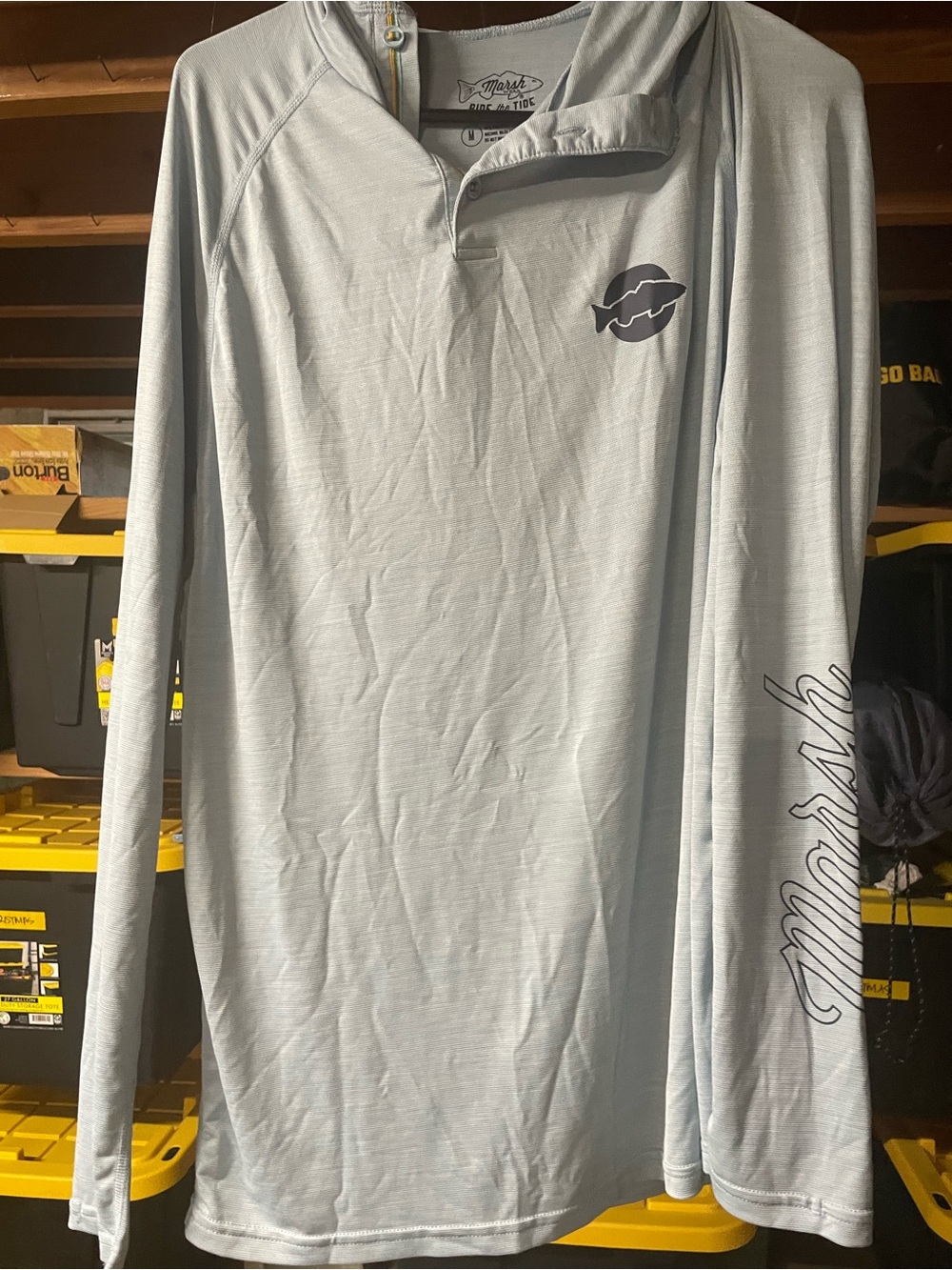 Marsh Wear Wetland Performance Hooded Sun Shirt Light Blue Medium
